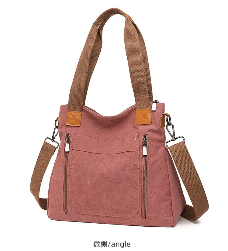 Women's Pink Canvas Shoulder Bag Large Capacity — feature 21