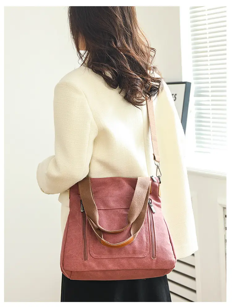 Women's Pink Canvas Shoulder Bag Large Capacity — feature 25