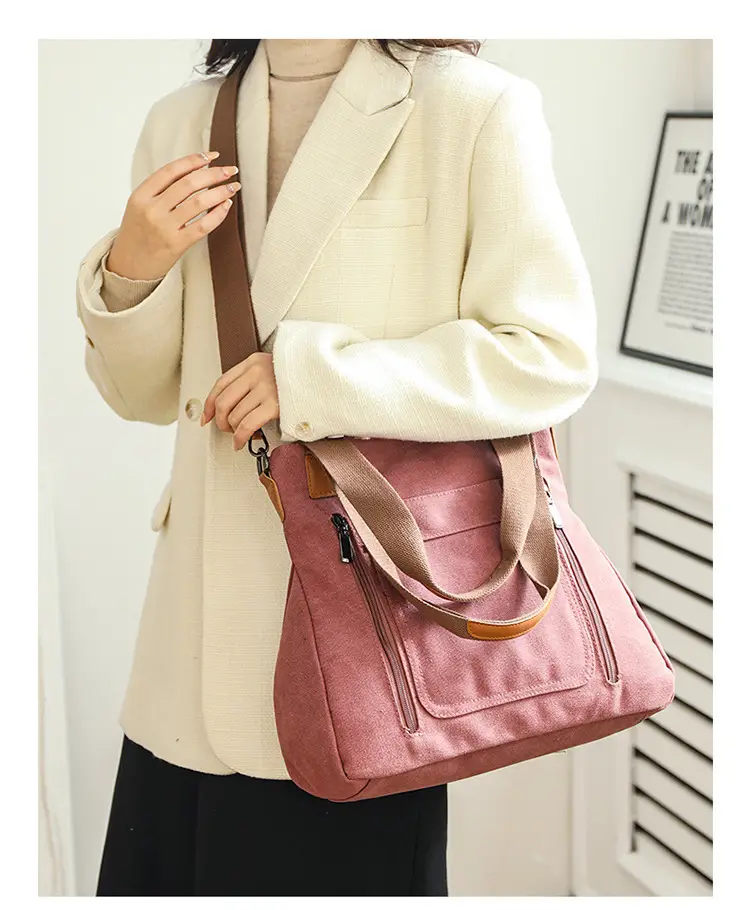 Women's Pink Canvas Shoulder Bag Large Capacity — feature 26
