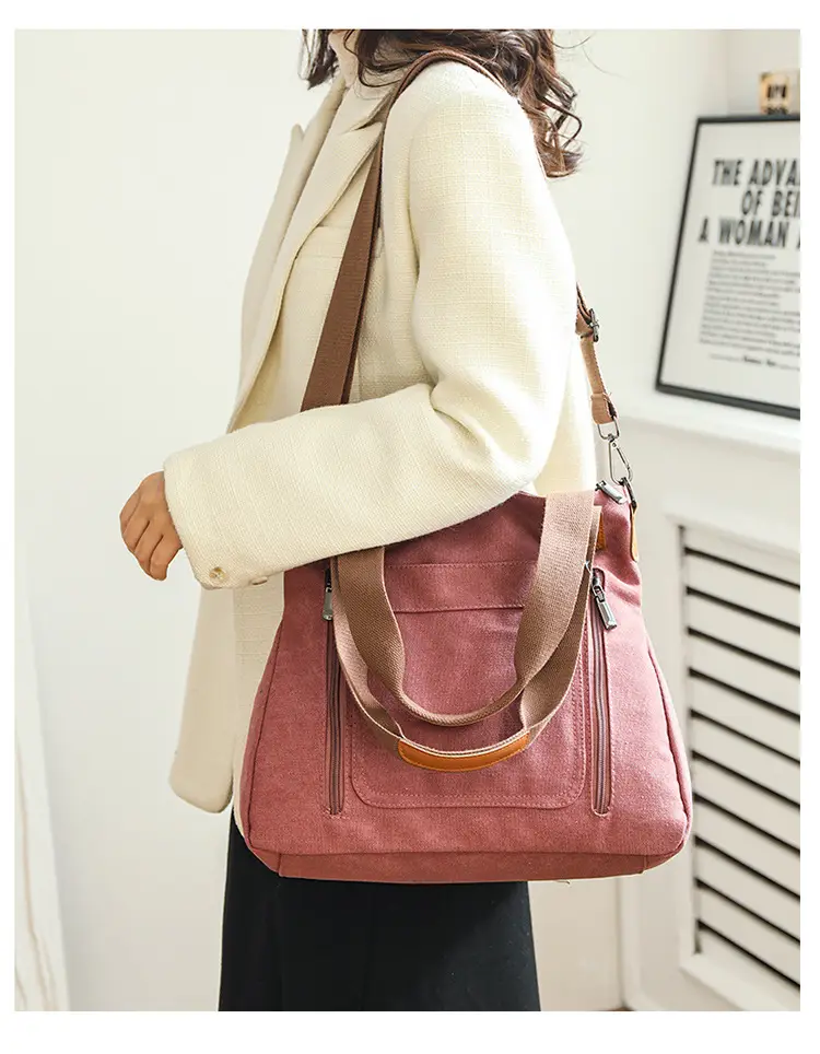 Women's Pink Canvas Shoulder Bag Large Capacity — feature 27