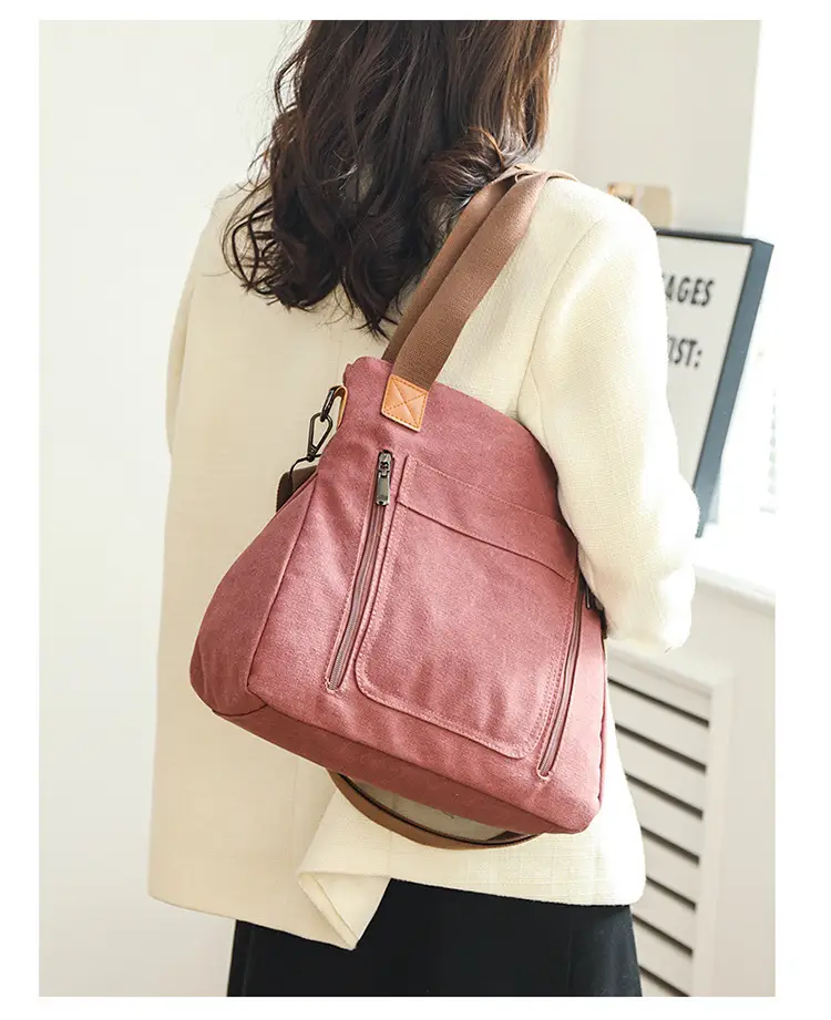 Women's Pink Canvas Shoulder Bag Large Capacity — feature 28