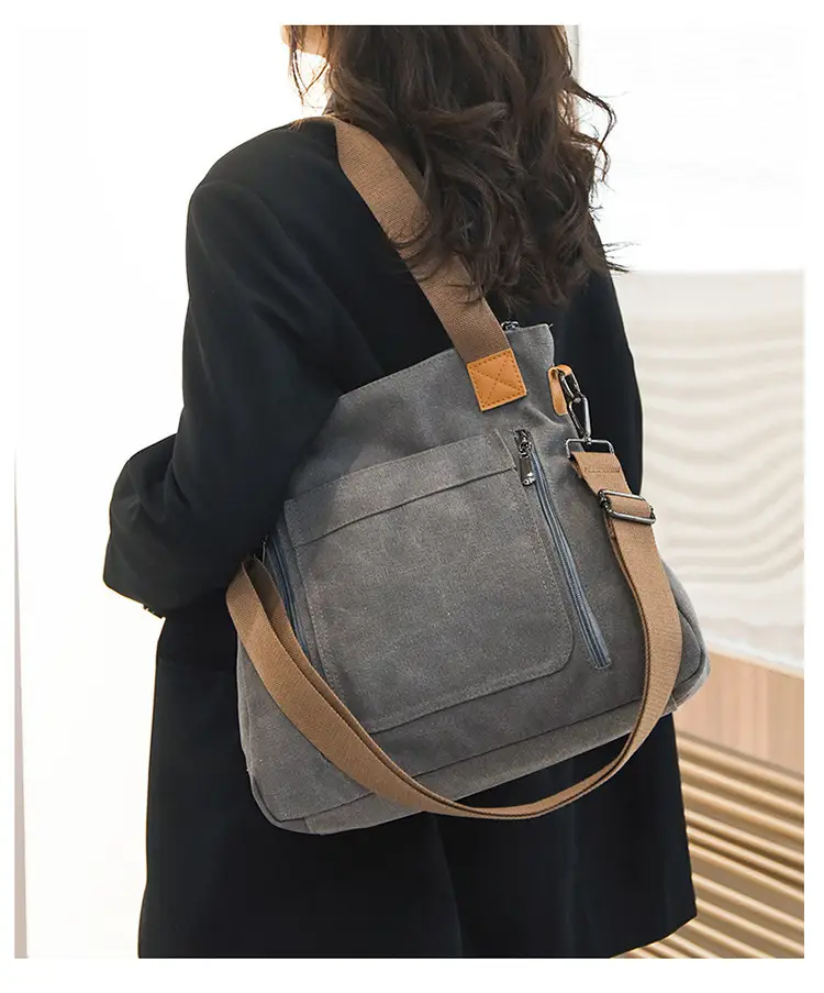 Women's Pink Canvas Shoulder Bag Large Capacity — feature 30