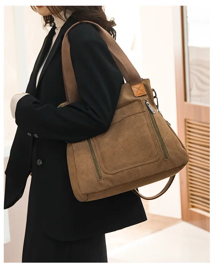 Women's Pink Canvas Shoulder Bag Large Capacity — feature 35