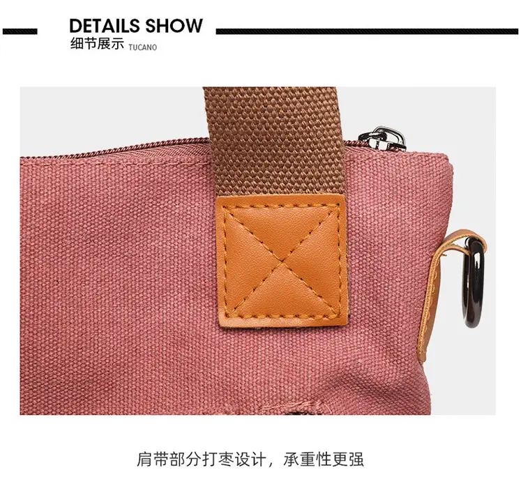 Women's Pink Canvas Shoulder Bag Large Capacity — feature 38