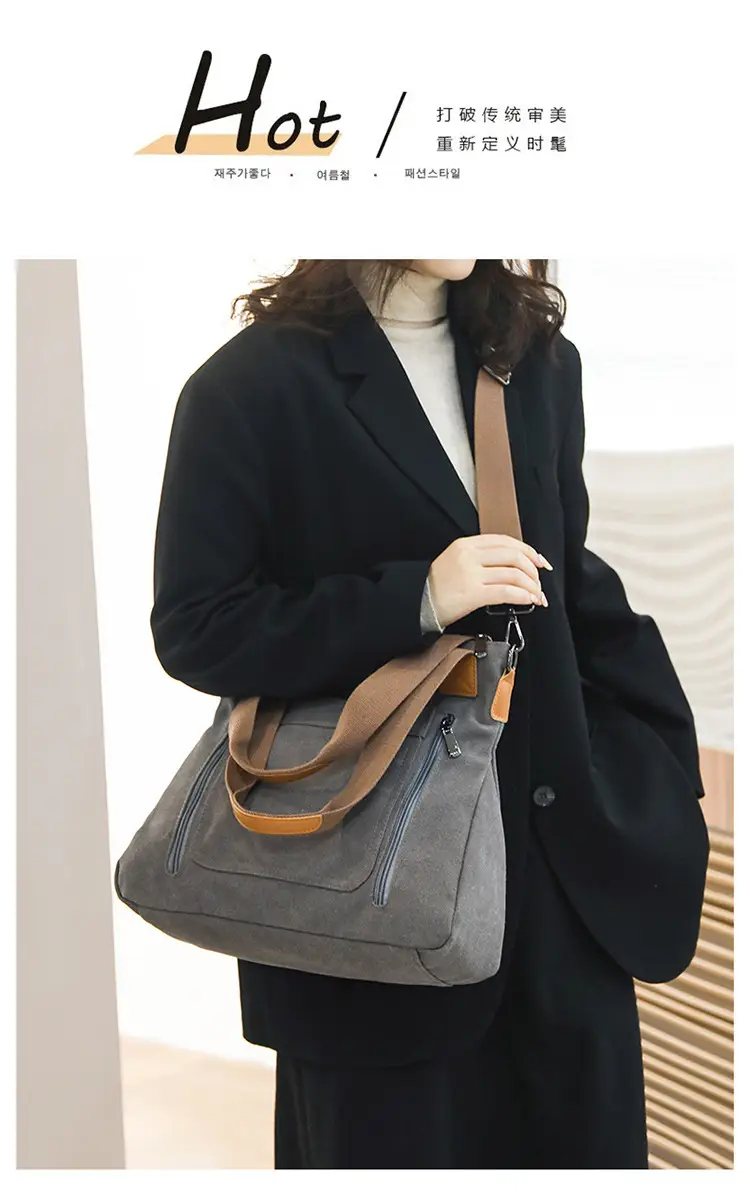 Women's Pink Canvas Shoulder Bag Large Capacity — feature 5
