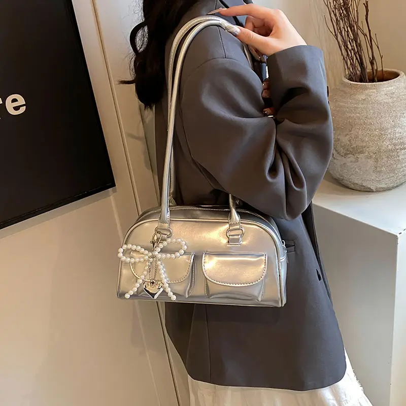 Red Pearl Bow Shoulder Bag for Women - Image 7