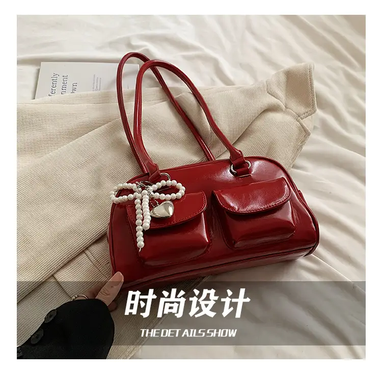 Red Pearl Bow Shoulder Bag for Women — feature 11