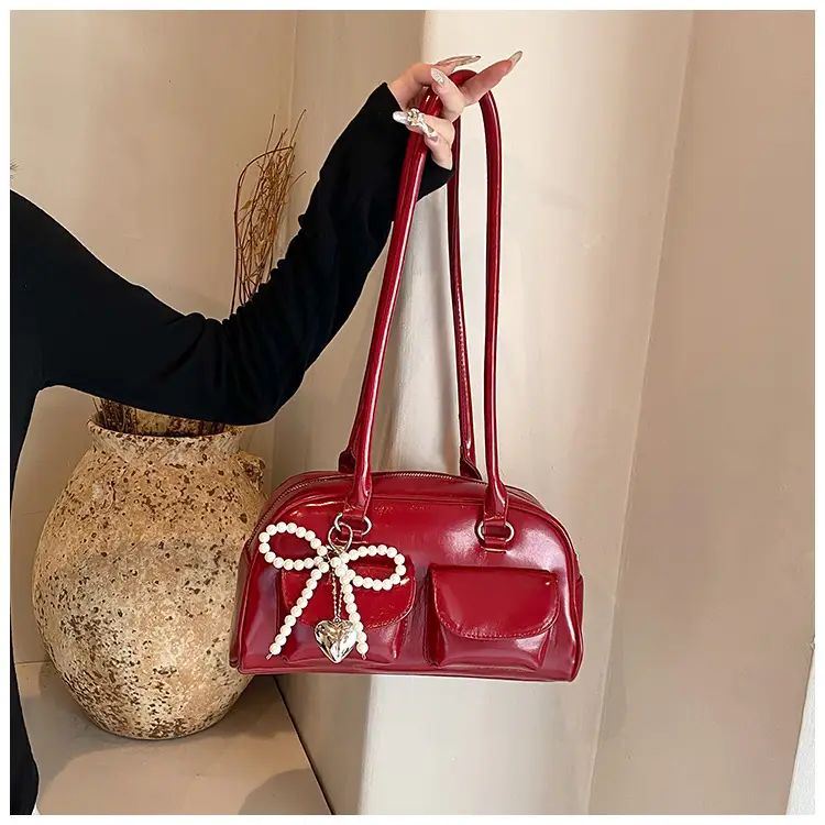 Red Pearl Bow Shoulder Bag for Women — feature 13