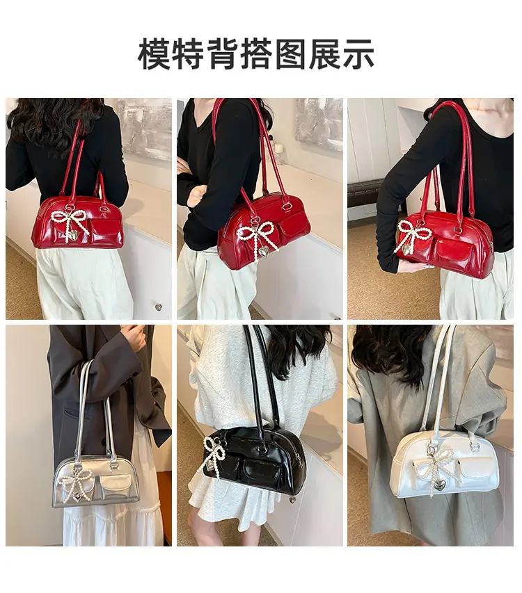 Red Pearl Bow Shoulder Bag for Women — feature 4