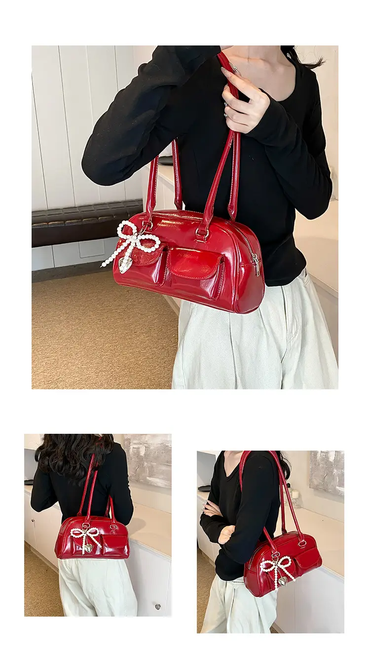 Red Pearl Bow Shoulder Bag for Women — feature 8