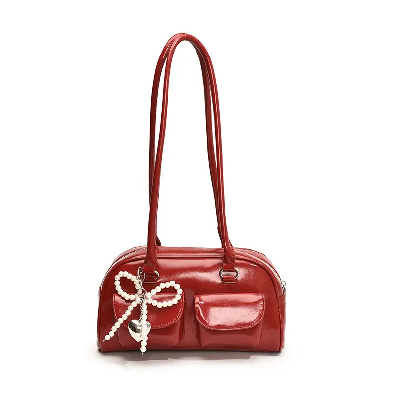 Red Pearl Bow Shoulder Bag for Women - Image 4