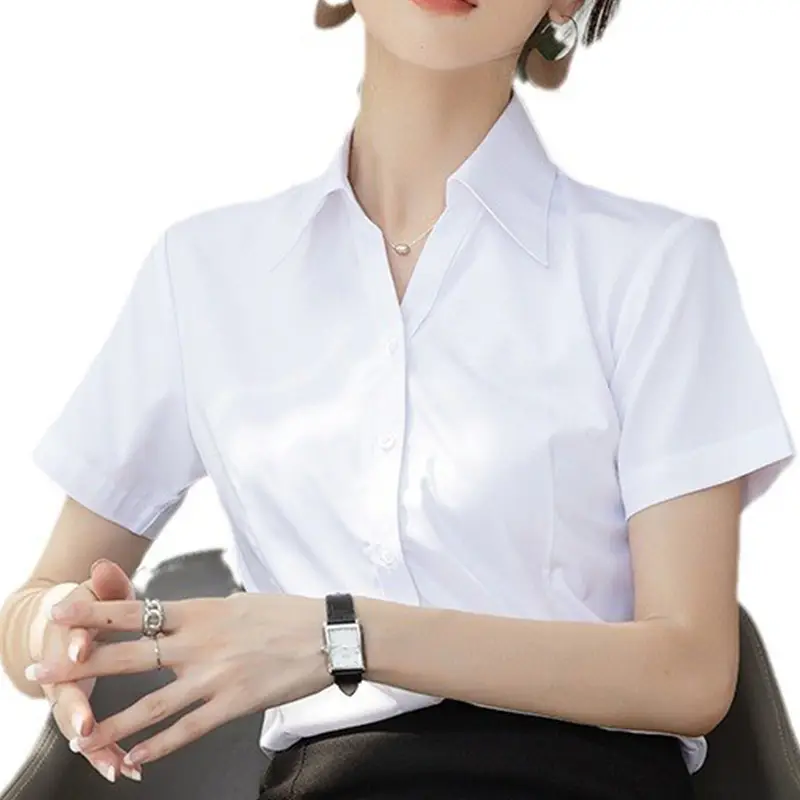 2024 New Women's Short-sleeved White Shirt Professional Dress Long-sleeved Work Clothes Summer Shirt Top