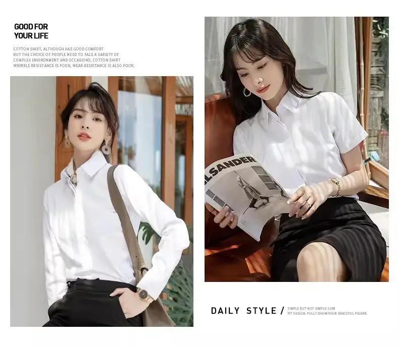 2024 New Women's Short-sleeved White Shirt Professional Dress Long-sleeved Work Clothes Summer Shirt Top — feature 12
