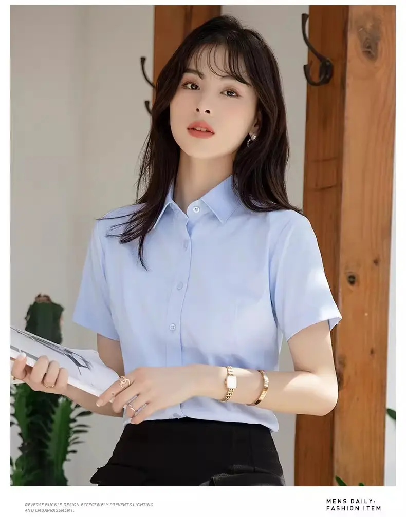 2024 New Women's Short-sleeved White Shirt Professional Dress Long-sleeved Work Clothes Summer Shirt Top — feature 14