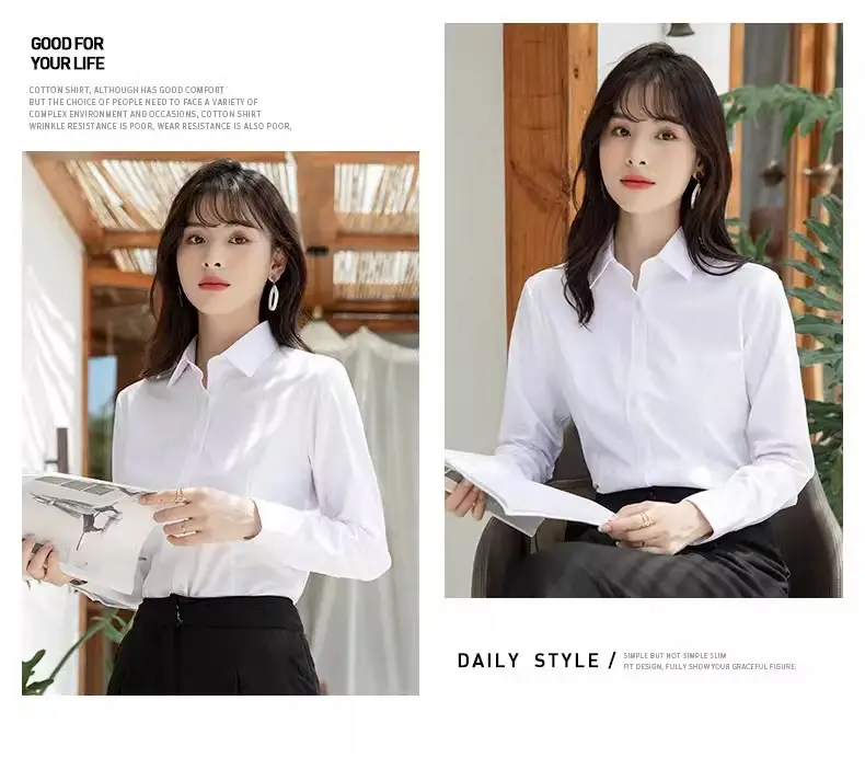 2024 New Women's Short-sleeved White Shirt Professional Dress Long-sleeved Work Clothes Summer Shirt Top — feature 16
