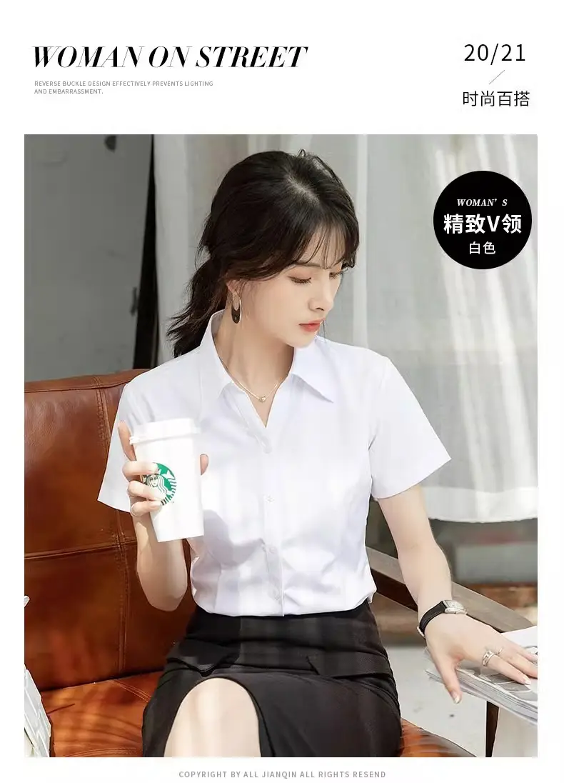 2024 New Women's Short-sleeved White Shirt Professional Dress Long-sleeved Work Clothes Summer Shirt Top — feature 17