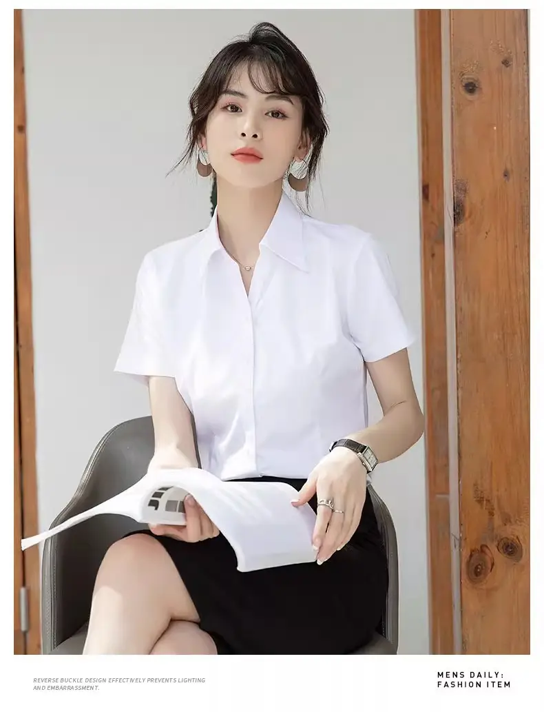 2024 New Women's Short-sleeved White Shirt Professional Dress Long-sleeved Work Clothes Summer Shirt Top — feature 18