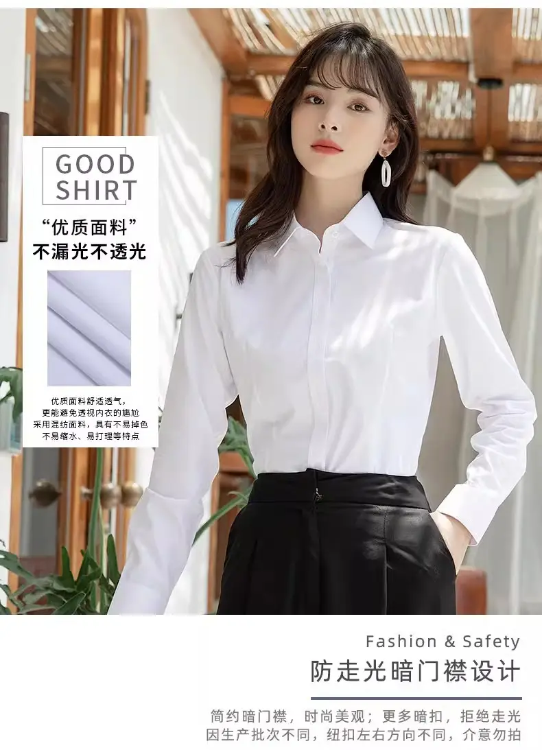 2024 New Women's Short-sleeved White Shirt Professional Dress Long-sleeved Work Clothes Summer Shirt Top — feature 3