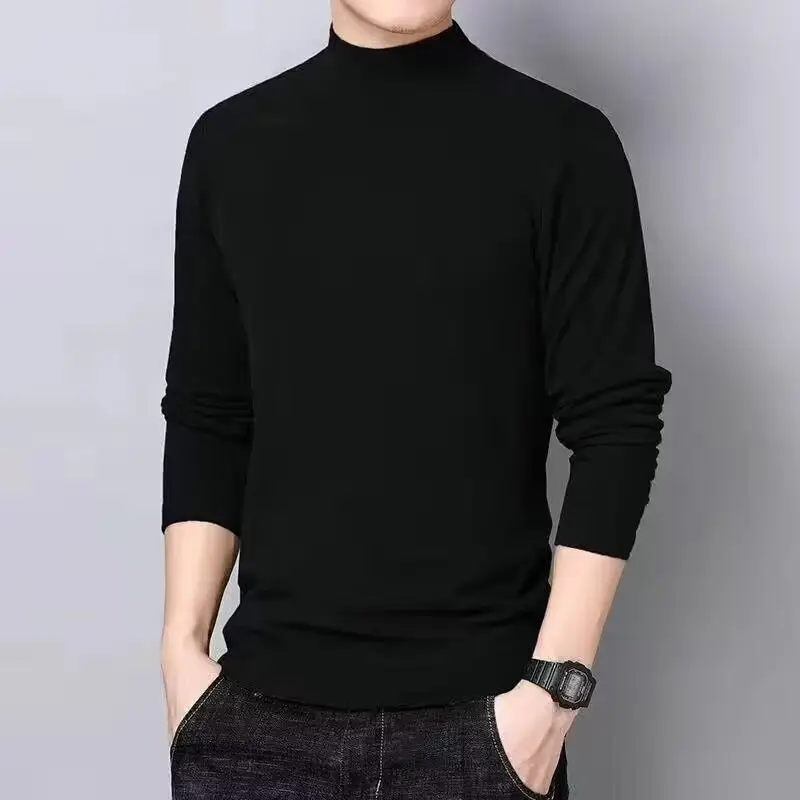 Men Velvet Turtleneck Long Sleeve Dark Brown