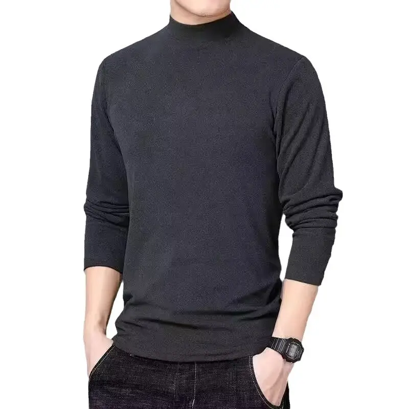Men Velvet Turtleneck Long Sleeve Dark Brown