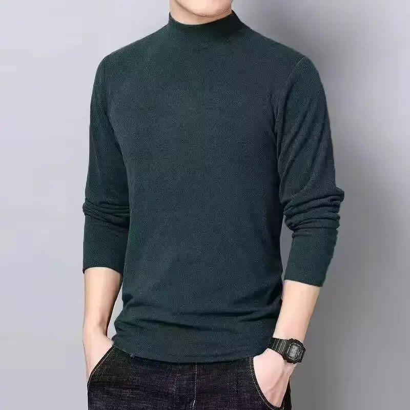 Men Velvet Turtleneck Long Sleeve Dark Brown — feature 1