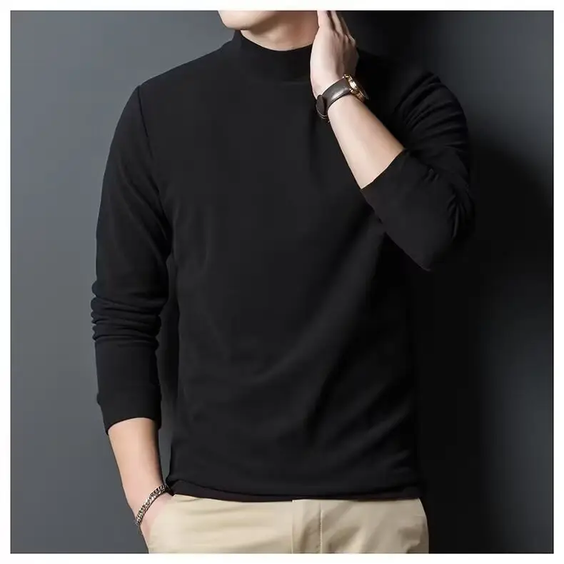 Men Velvet Turtleneck Long Sleeve Dark Brown — feature 12