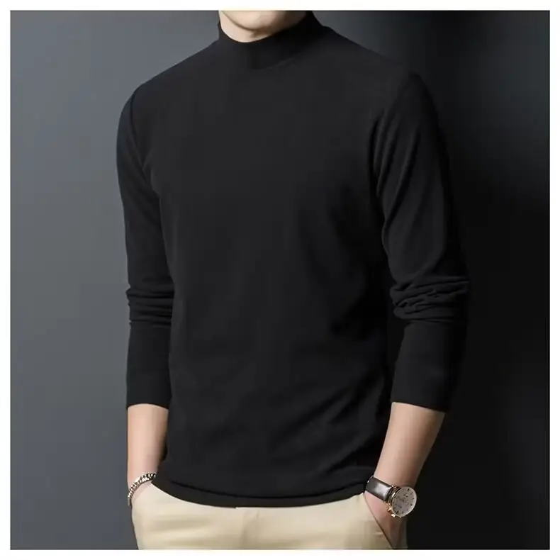 Men Velvet Turtleneck Long Sleeve Dark Brown — feature 13