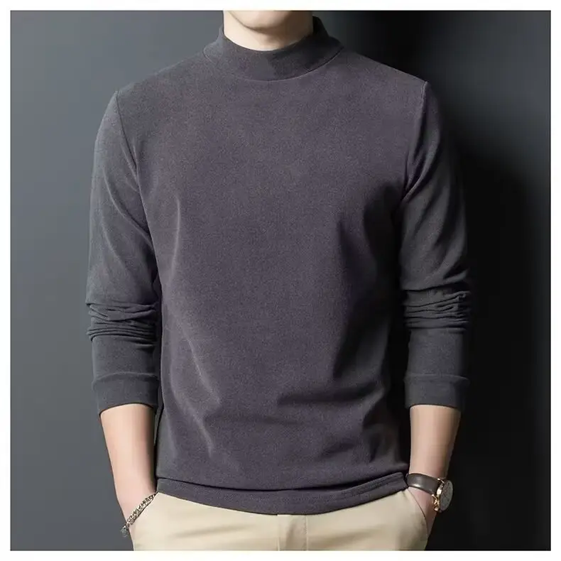 Men Velvet Turtleneck Long Sleeve Dark Brown — feature 14