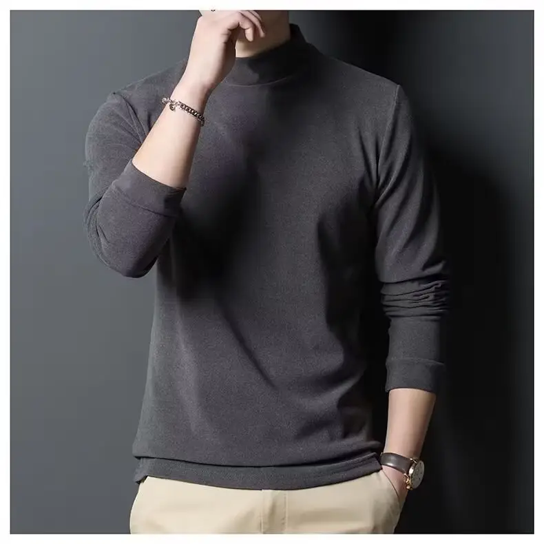 Men Velvet Turtleneck Long Sleeve Dark Brown — feature 15