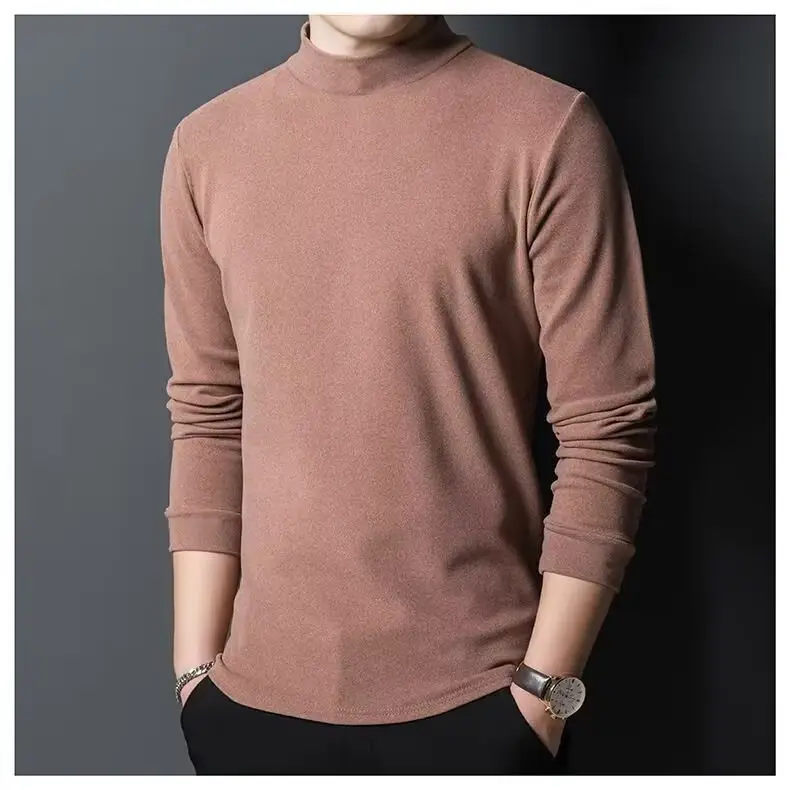 Men Velvet Turtleneck Long Sleeve Dark Brown — feature 18