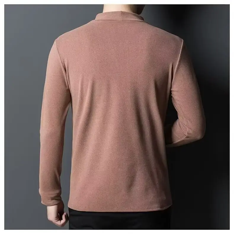 Men Velvet Turtleneck Long Sleeve Dark Brown — feature 19