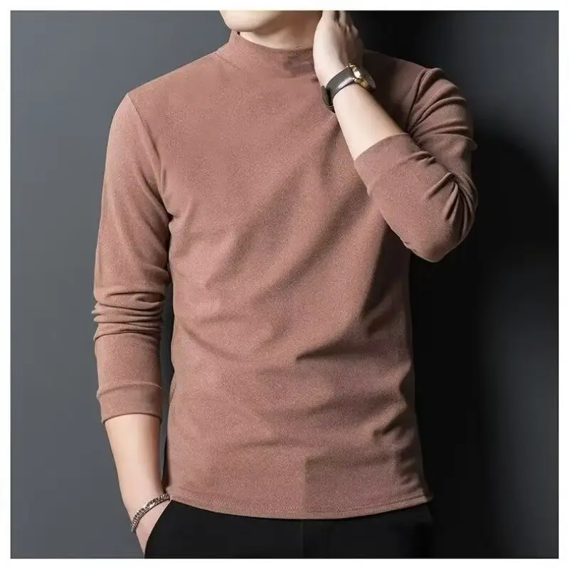 Men Velvet Turtleneck Long Sleeve Dark Brown — feature 21
