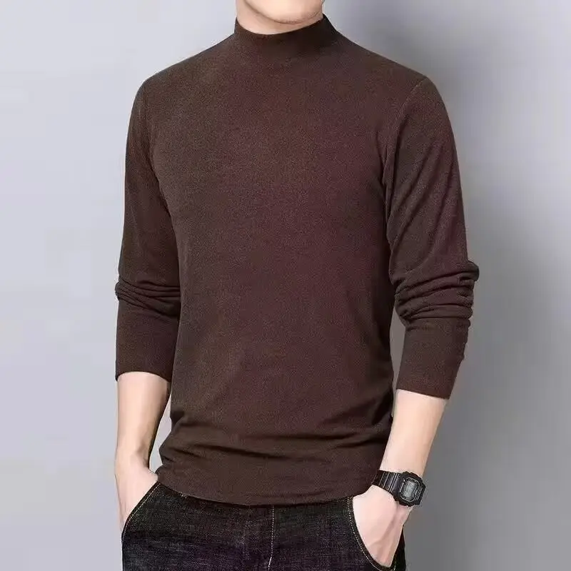 Men Velvet Turtleneck Long Sleeve Dark Brown — feature 23