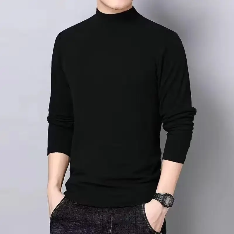 Men Velvet Turtleneck Long Sleeve Dark Brown — feature 24