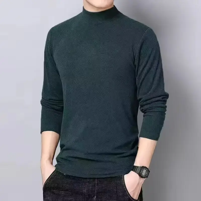 Men Velvet Turtleneck Long Sleeve Dark Brown — feature 7