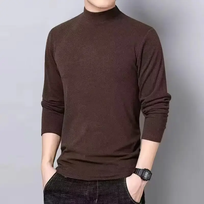 Men Velvet Turtleneck Long Sleeve Dark Brown — feature 9