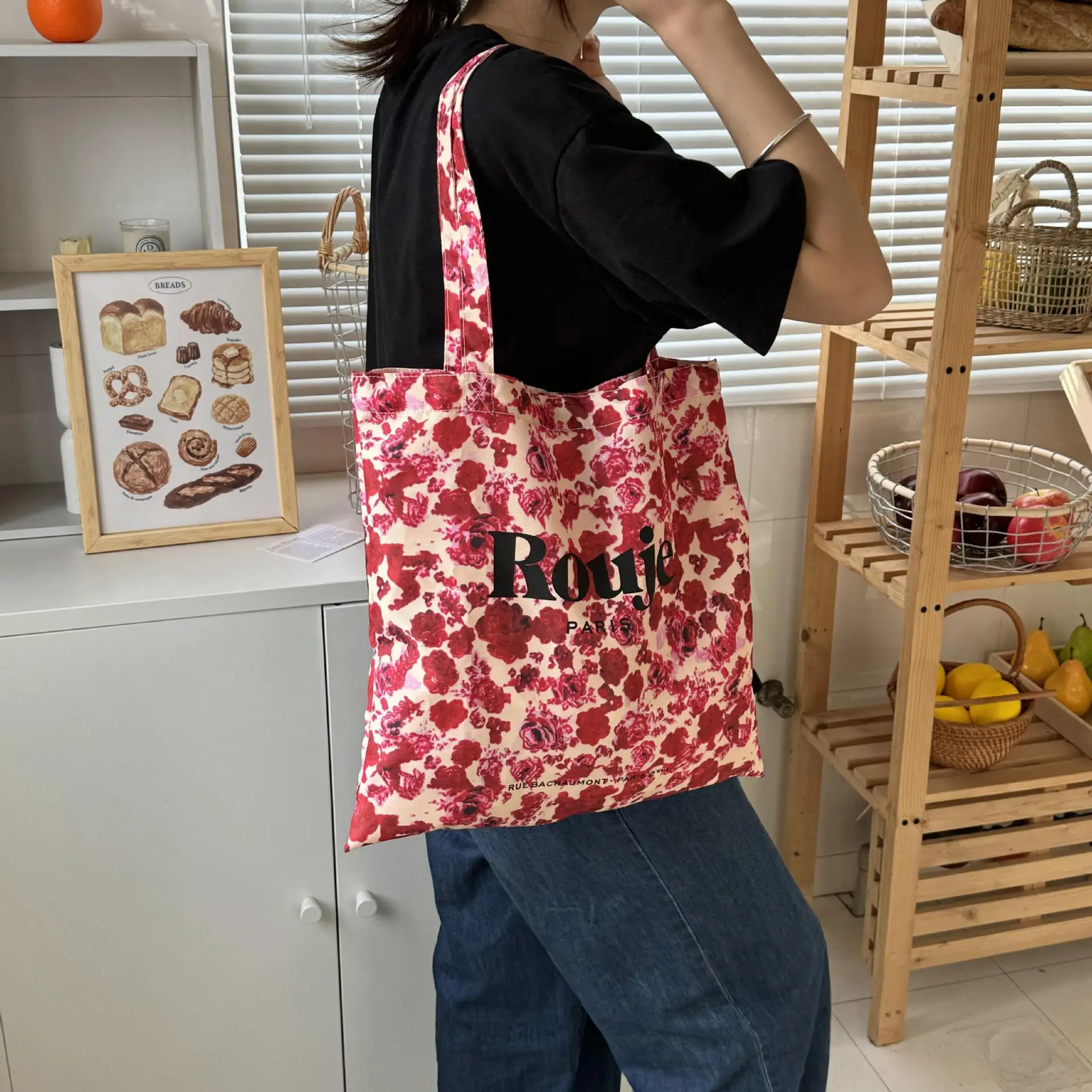 2024 Floral Canvas Shoulder Bag Blue Plaid Design — feature 3