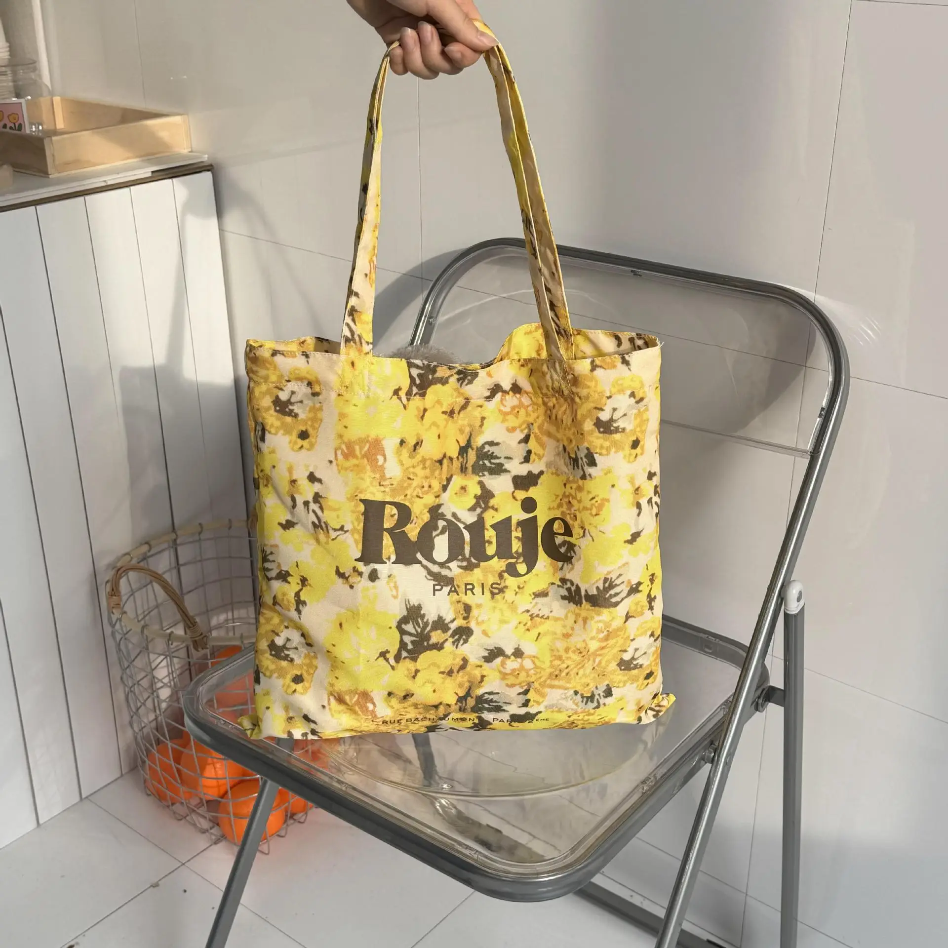 2024 Floral Canvas Shoulder Bag Blue Plaid Design - Image 3