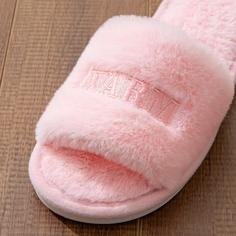 New Winter Indoor and Outdoor Plush Warm One-Word Cotton Slippers for Women Creative Stylish Embroidered Soft-Soled Confinement Shoes Autumn