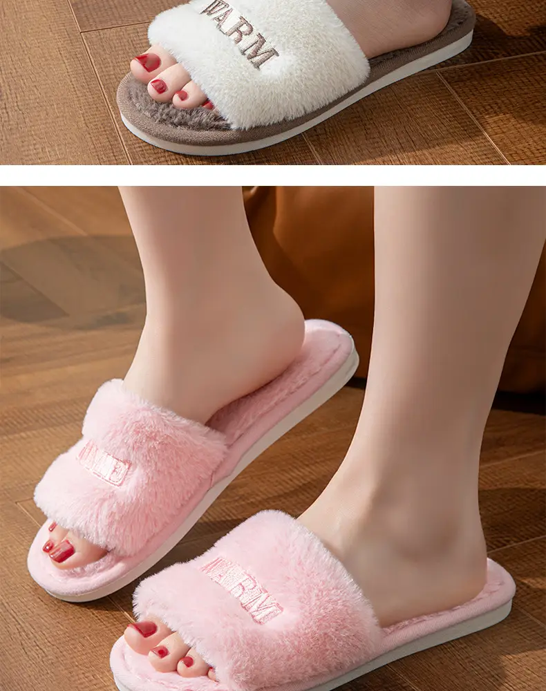 New Winter Indoor and Outdoor Plush Warm One-Word Cotton Slippers for Women Creative Stylish Embroidered Soft-Soled Confinement Shoes Autumn — feature 12
