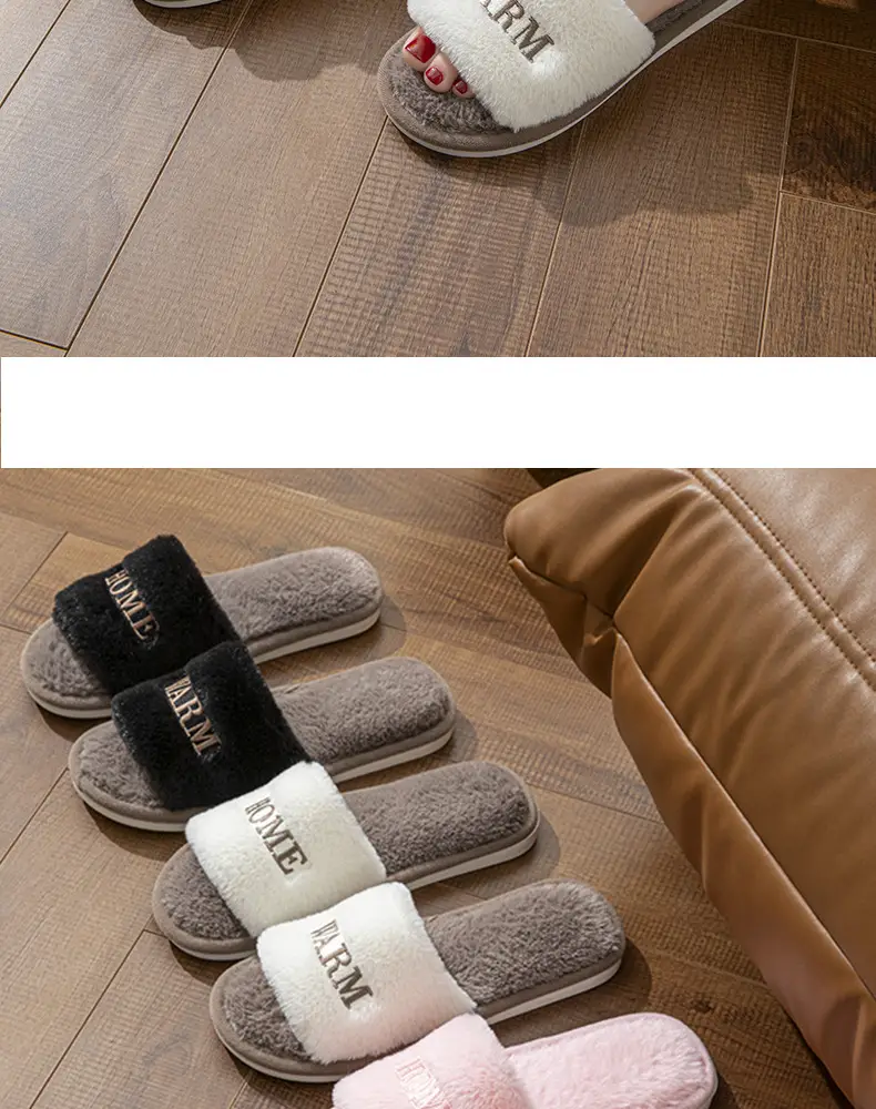 New Winter Indoor and Outdoor Plush Warm One-Word Cotton Slippers for Women Creative Stylish Embroidered Soft-Soled Confinement Shoes Autumn — feature 4