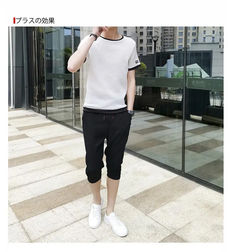 Men Ice Silk Short Sleeve T-Shirt & Pants Set Black 2024 — feature 8
