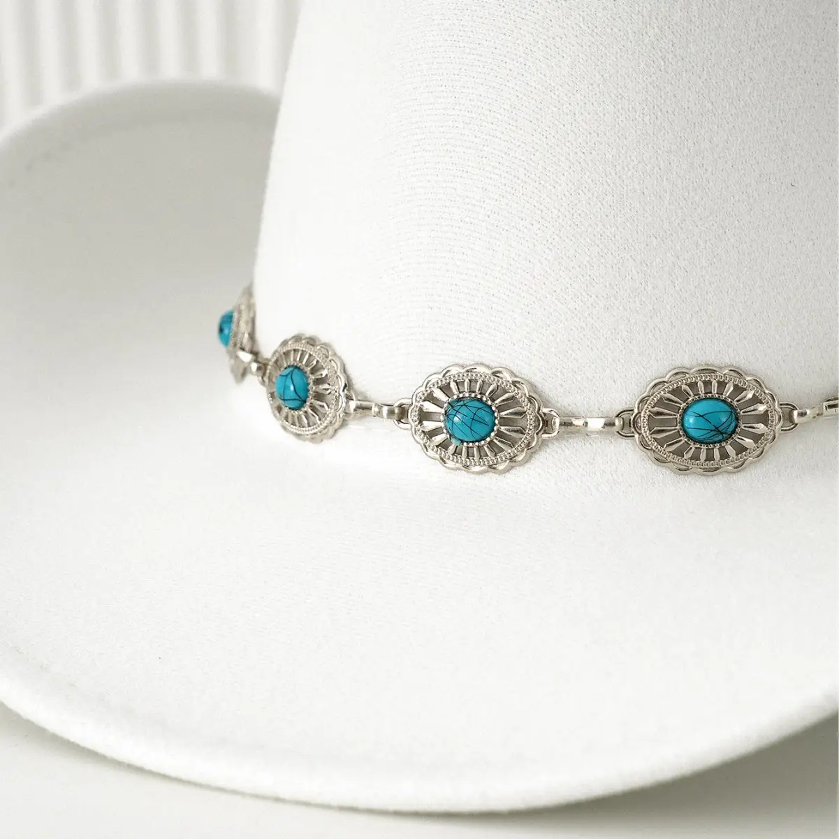 Black Turquoise Belted Cowboy Hat for Men Women - Image 12