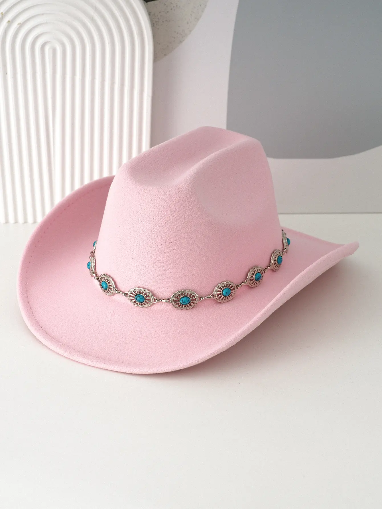Black Turquoise Belted Cowboy Hat for Men Women — feature 10