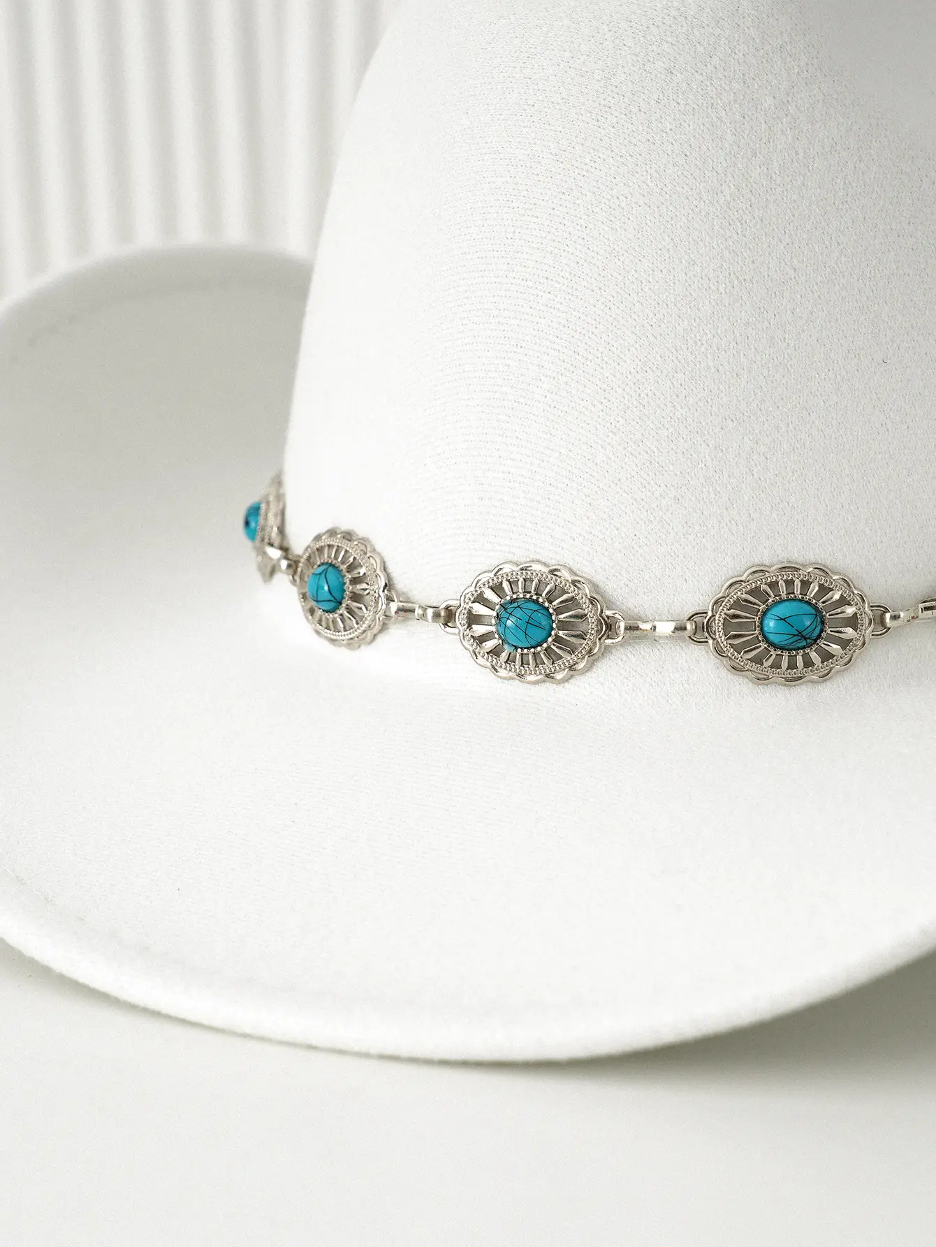 Black Turquoise Belted Cowboy Hat for Men Women — feature 3