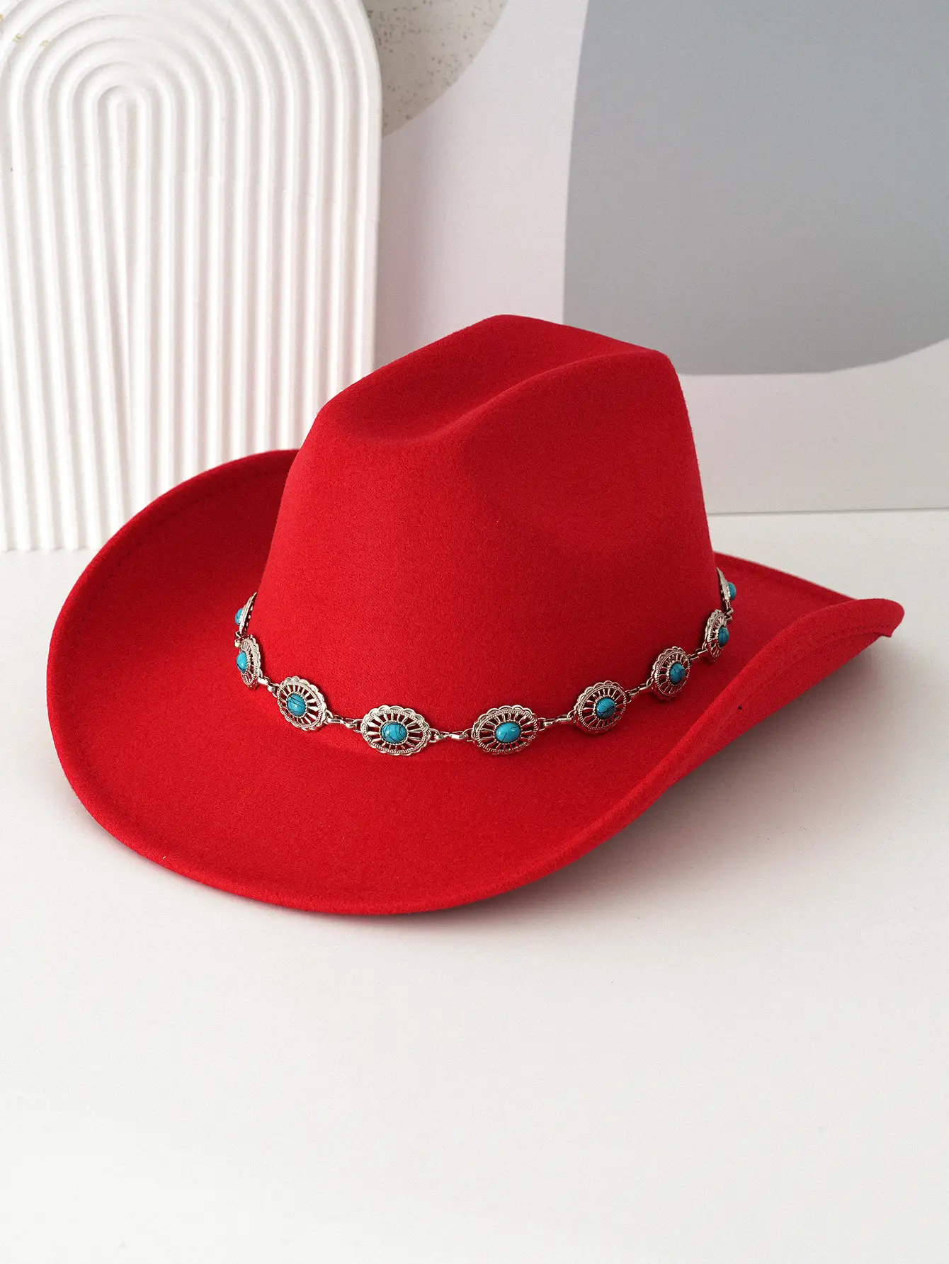 Black Turquoise Belted Cowboy Hat for Men Women — feature 7