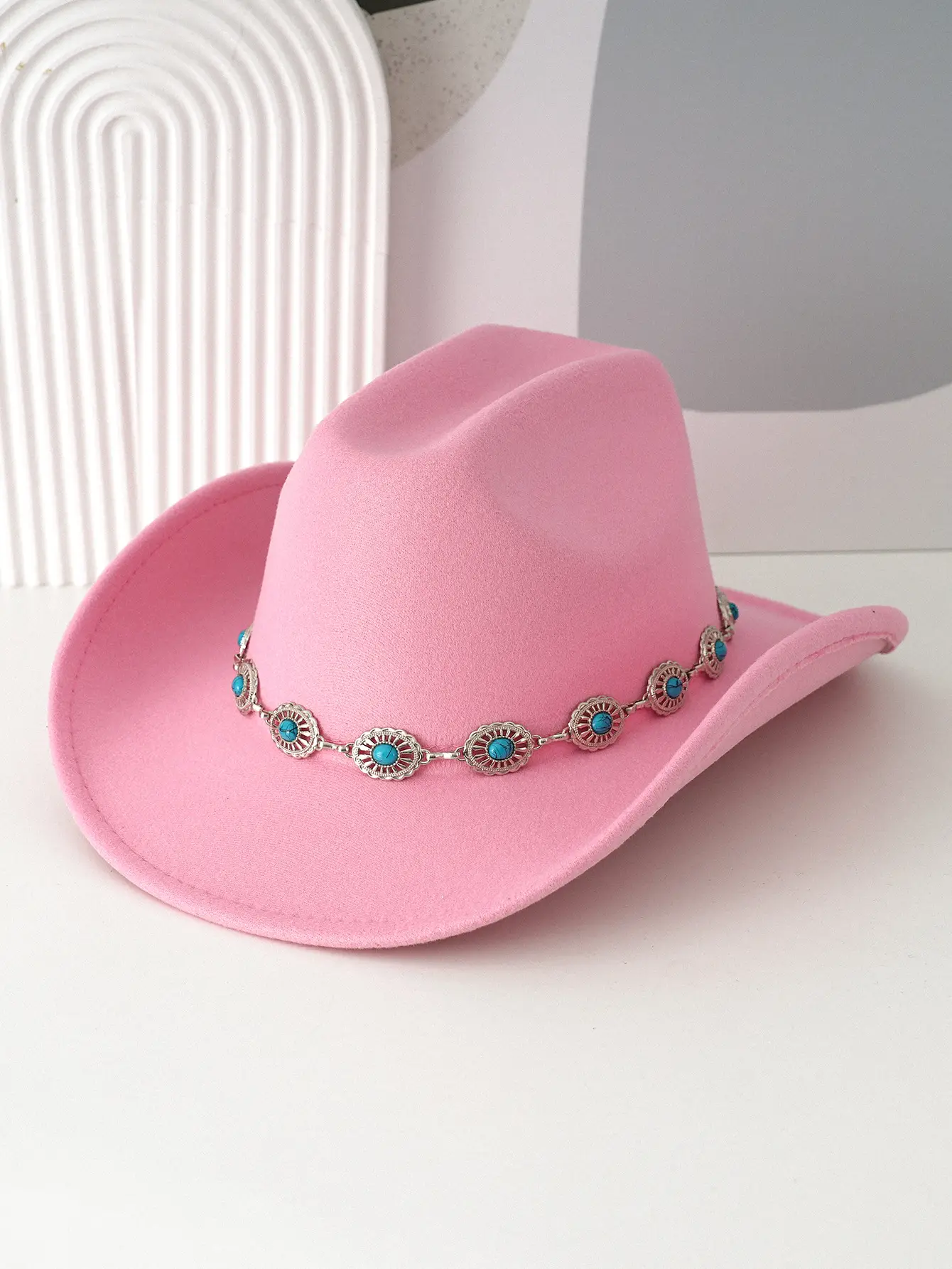 Black Turquoise Belted Cowboy Hat for Men Women - Image 6