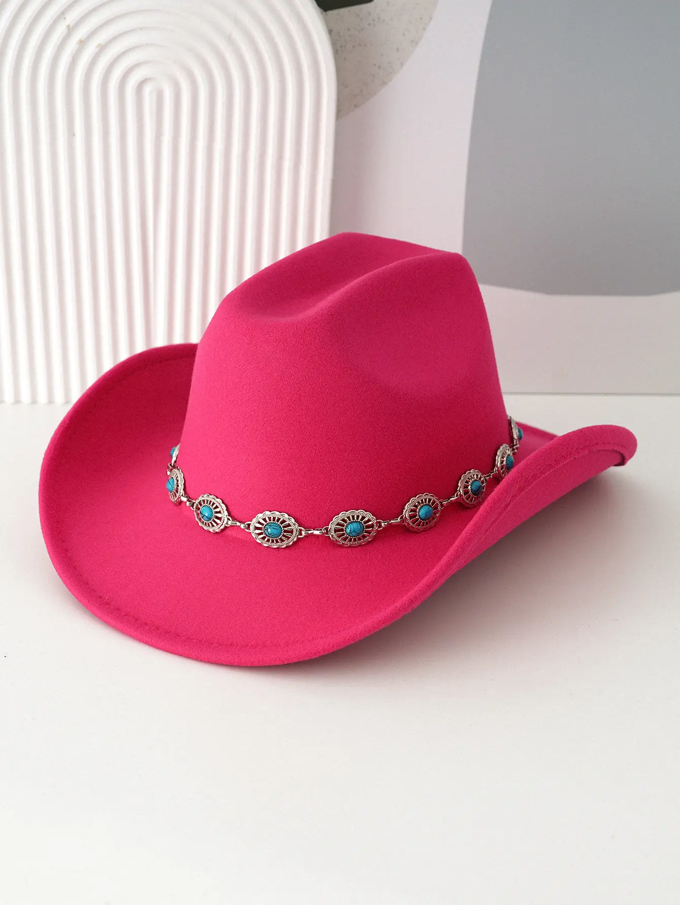 Black Turquoise Belted Cowboy Hat for Men Women - Image 7