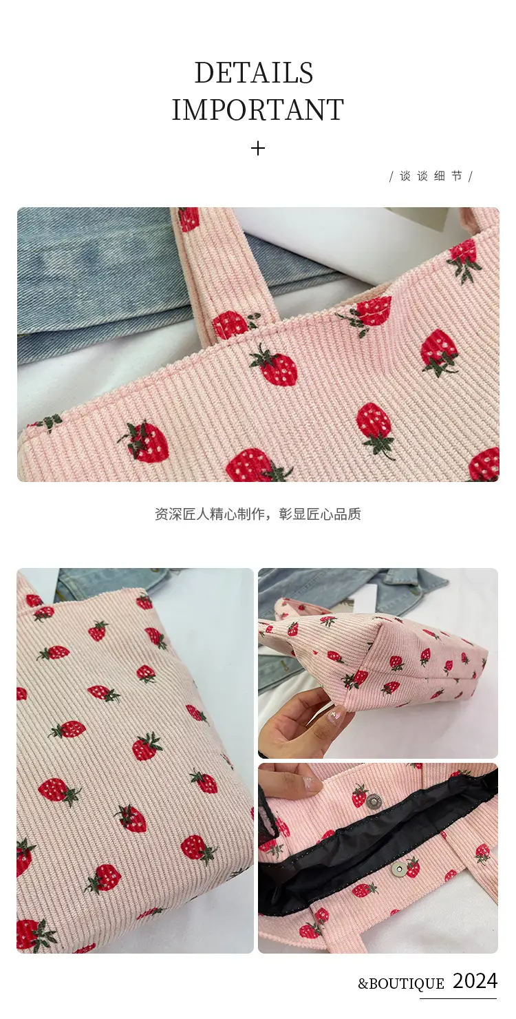 Women's Strawberry Flannel Tote Bag 2024 — feature 5