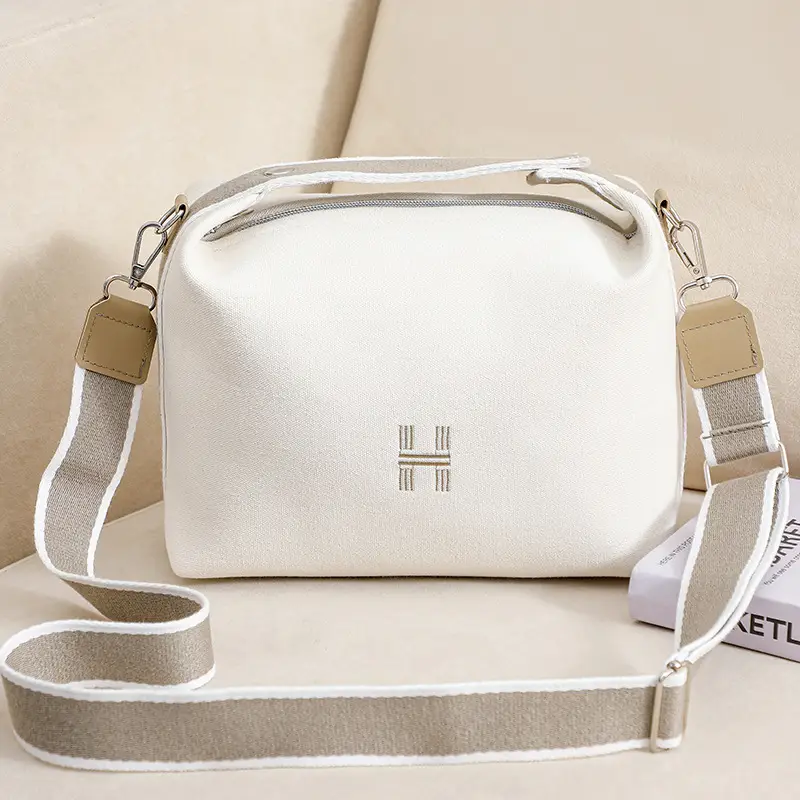 White Canvas One Shoulder Crossbody Bag for Women
